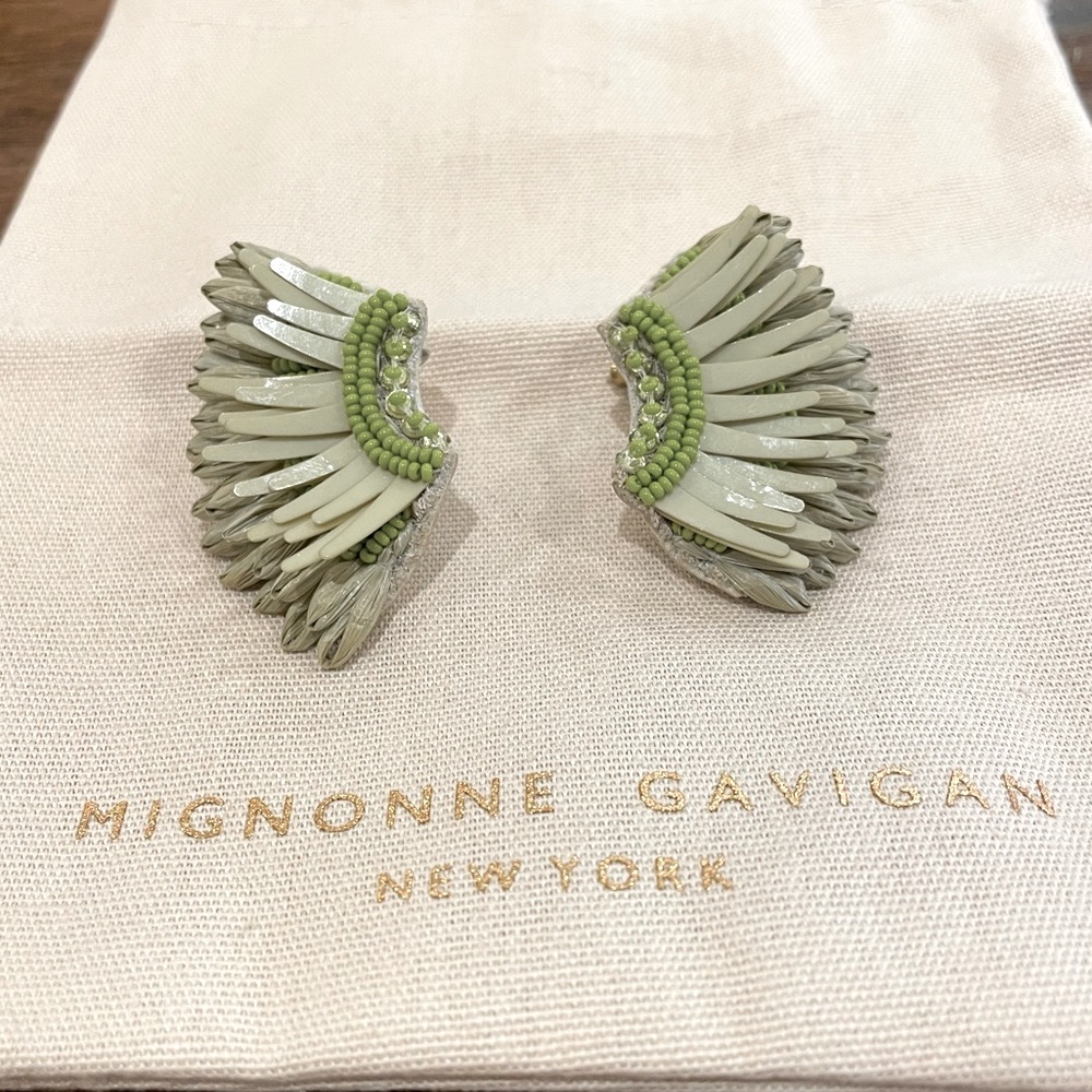 Mignonne Gavigan Green Mini Madeline Raffia Earrings